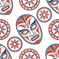 Traditional masks and symbolic patterns seamless tile pattern with bold and vibrant colors concept as Bold and vibrant colors highlight traditional masks and symbolic patterns in s Cleans vector