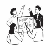 Team members reviewing project deliverables in a business meeting concept as A illustration of team members reviewing project deliverables in a business meeting using a 3 co Cleans vector