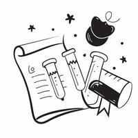 Test Tubes with Certificate and Seal concept as Test tubes with a certificate and a seal set against a dreamy background offering ample space for text or graphics symbolizing labor Cleans vector