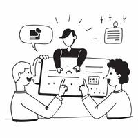 Team members sharing ideas in a collaborative meeting concept as A illustration of team members sharing ideas in a collaborative meeting featuring a 3 color palette to highl Cleans Set 2 vector