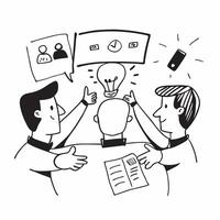 Team members sharing ideas in a collaborative meeting concept as A illustration of team members sharing ideas in a collaborative meeting featuring a 3 color palette to highl Cleans vector