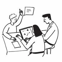 Team members reviewing project deliverables in a business meeting concept as A illustration of team members reviewing project deliverables in a business meeting using a 3 co Cleans Set 2 vector