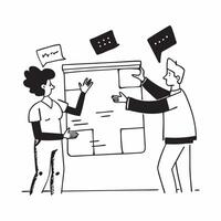 Team members collaborating on a strategic plan concept as A illustration of team members collaborating on a strategic plan in a modern office using a 3 color scheme to highl Cleans Set 2 vector