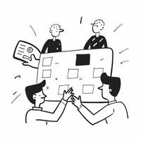 Team members collaborating on a project plan concept as A illustration of team members collaborating on a project plan in a modern workspace using a 3 color tone to emphasiz Cleans vector