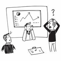 Team leader looking at a whiteboard filled with declining graphs appearing frustrated concept as A team leader standing in front of a whiteboard with declining graphs looking frust Cleans vector
