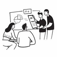 Team discussing project milestones in a meeting room concept as A illustration of a team discussing project milestones in a meeting room utilizing a 3 color palette to highl Cleans Set 3 vector