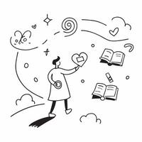 Teacher with Chalkboard and Pointer concept as An image of a teacher with a chalkboard and pointer set against a dreamy background offering ample space for text or graphics symboli Cleans vector