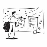 Teacher with Bulletin Board and Notice concept as An image of a teacher with a bulletin board and notice set against a whimsical background offering ample space for text or graphic Cleans vector