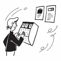 Supply Chain Manager with Inventory List and Scanner concept as A supply chain manager reviewing an inventory list and using a scanner set against a whimsical background offering a Cleans vector