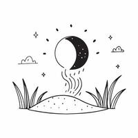 Sunrise and Moonset Over Field concept as A timelapse view of sunrise and moonset over a field set against a whimsical background offering ample space for text or graphics symboliz Cleans vector