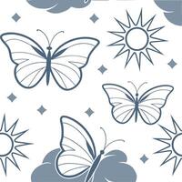 Sunlit summer seamless pattern with sun rays and blue sky accents for an airy open atmosphere concept as Sun rays and blue sky accents arranged seamlessly for creating an airy and Cleans vector