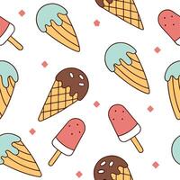 Summer seamless tile pattern with ice cream cones and popsicles for a playful sweet atmosphere concept as Fun and playful seamless pattern featuring ice cream cones and popsicles f Cleans vector