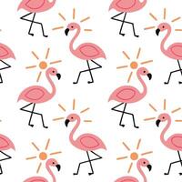 Summer sun seamless tile pattern with flamingos and sun rays for a fun and playful summer vibe concept as Flamingos and sun rays arranged in a playful seamless pattern for creating Cleans vector