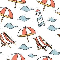 Summer bright seamless pattern with colorful umbrellas and beach chairs for a relaxing coastal design concept as Relaxing beach pattern with colorful umbrellas and beach chairs per Cleans vector