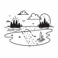 Summer and Winter Lake concept as Half tone summer and winter lake landscape offering ample space for text or graphics symbolizing tranquility and change in Photo Stock Concept Cleans vector