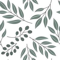 Subtle summer leaves seamless pattern with eucalyptus and olive branches for soft calming spaces concept as Soft eucalyptus and olive branches seamlessly arranged for a calming gen Cleans vector