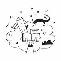 Student with Books and Scissors concept as A student holding books and scissors set against a dreamy background offering ample space for text or graphics symbolizing the blend of a Cleans vector