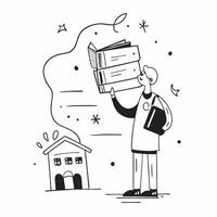 Student with Books and Principals Office concept as A student holding books and standing beside the principals office set against a whimsical background offering ample space for te Cleans vector