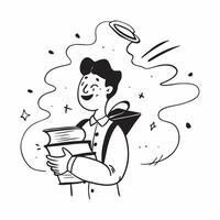 Student with Books and Notebook concept as A student holding books and a notebook set against a whimsical background offering ample space for text or graphics symbolizing the impor Cleans vector