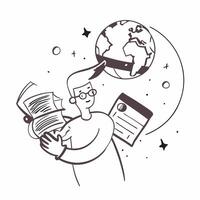 Student with Books and Globe concept as A student holding books and a globe set against a whimsical background offering ample space for text or graphics symbolizing the importance Cleans vector