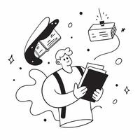 Student with Books and Computer concept as A student holding books and using a computer set against a dreamy background offering ample space for text or graphics symbolizing the ba Cleans vector