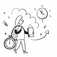 Student with Backpack and Clock concept as A student carrying a backpack and looking at a clock set against a whimsical background offering ample space for text or graphics symboli Cleans Set 3 vector