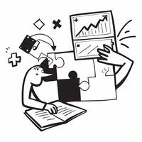 Strategist with Puzzle and Laptop concept as A strategist working with a puzzle and a laptop set against a dreamy background offering ample space for text or graphics symbolizing p Cleans vector