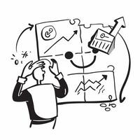 Strategist with Puzzle and Goal Graph concept as A strategist working with a puzzle and a goal graph set against a whimsical background offering ample space for text or graphics sy Cleans vector