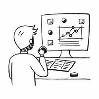 Stockbroker evaluating investment opportunities on a computer concept as A stockbroker in an office evaluating investment opportunities on a computer showcasing analysis and decisi Cleans vector