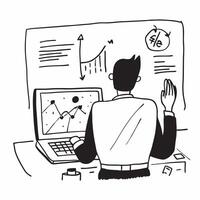 Stock valuation expert analyzing economic indicators concept as A stock valuation expert in an office analyzing economic indicators on a computer highlighting expertise in financia Cleans vector