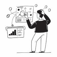Stock analyst developing neural network models for stock valuation concept as A stock analyst in a high tech office developing neural network models on a computer for stock valuati Cleans vector