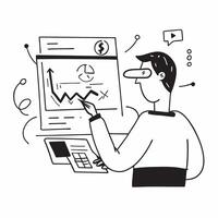 Stock analyst using big data for stock valuation analysis concept as A stock analyst in a modern office using big data on a computer for stock valuation analysis highlighting innov Cleans vector