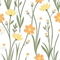 Spring meadow flower seamless pattern with buttercups and daisies for organic spring spaces concept as Organic spring meadow flowers like buttercups and daisies arranged in a seaml Cleans vector
