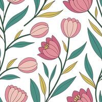 Spring flowers seamless tile pattern with peonies and tulips for lively colorful interiors concept as Lively peonies and tulips seamlessly arranged in colorful patterns for fresh v Cleans vector