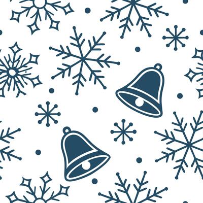 Sparkling snowflakes and Christmas bells seamless tile pattern with festive winter accents concept as Festive winter accents with sparkling snowflakes and Christmas bells create se Cleans