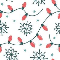 Sparkling Christmas lights and snowflakes seamless tile pattern with radiant winter accents concept as Radiant Christmas lights and sparkling snowflakes create seamless tile patter Cleans vector
