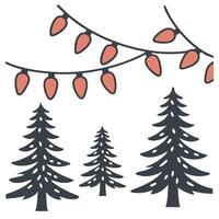 Sparkling Christmas lights and snow covered pine trees seamless tile pattern with festive glow concept as Festive glow with sparkling Christmas lights and snow covered pine trees c Cleans vector