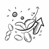Soybeans and Sideways Arrow concept as Soybeans and a sideways arrow on a dreamy background offering ample space for text or graphics symbolizing stable soybean commodity value in Cleans vector