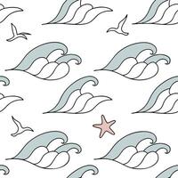 Soft summer waves seamless pattern with gentle rolling waves and pastel tones for a relaxed ocean atmosphere concept as Relaxed ocean atmosphere with gentle rolling waves and paste Cleans vector