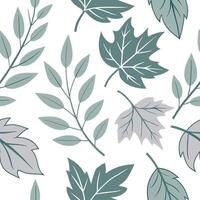 Soft summer leaves seamless pattern with muted green and lavender for a calm cool interior vibe concept as Muted green and lavender leaves arranged seamlessly to bring a calm cool Cleans vector