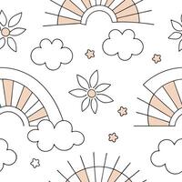 Soft spring sunshine seamless pattern with pastel colors and gentle rays for soothing serene backgrounds concept as Serene spring sunshine pattern with pastel colors and gentle ray Cleans Set 2 vector