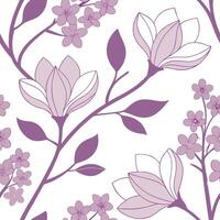 Soft pastel spring garden seamless pattern with lilacs and magnolias for peaceful home gardens concept as Gentle lilacs and magnolias in soft pastel tones arranged seamlessly for a Cleans vector