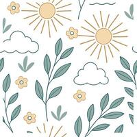 Soft spring sunshine seamless pattern with pastel colors and gentle rays for soothing serene backgrounds concept as Serene spring sunshine pattern with pastel colors and gentle ray Cleans vector
