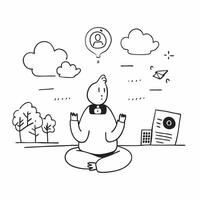 Social media strategist meditating in a quiet park concept as A social media strategist meditating in a quiet park symbolizing a calm mind and innovative thinking in Photo Stock C Cleans vector