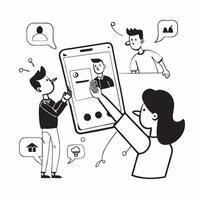 Social media marketer engaging with followers on a smartphone concept as A social media marketer in an office engaging with followers on a smartphone highlighting real time interac Cleans vector