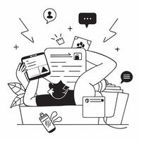 Social media manager relaxing with a book in a cozy nook concept as A social media manager relaxing with a book in a cozy nook while checking social media updates on a smartphone e Cleans vector