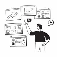 Social media manager tracking real time campaign performance concept as A social media manager in an office tracking real time campaign performance on multiple screens highlighting Cleans vector
