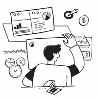 Social media analyst reviewing campaign performance metrics concept as A social media analyst in an office reviewing campaign performance metrics on a laptop highlighting data anal Cleans vector