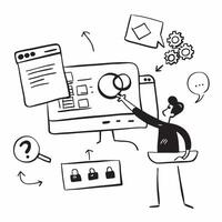 Social media consultant optimizing SEO for social media platforms concept as A social media consultant in an office optimizing SEO for social media platforms on a computer highligh Cleans vector