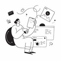 Social media consultant enjoying a relaxing afternoon with tea and a tablet concept as A social media consultant enjoying a relaxing afternoon with tea and a tablet checking social Cleans vector